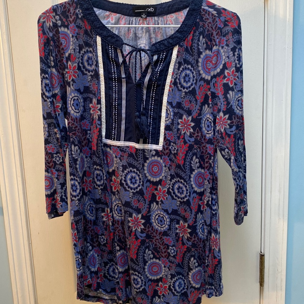 rxb blue paisley knit blouse